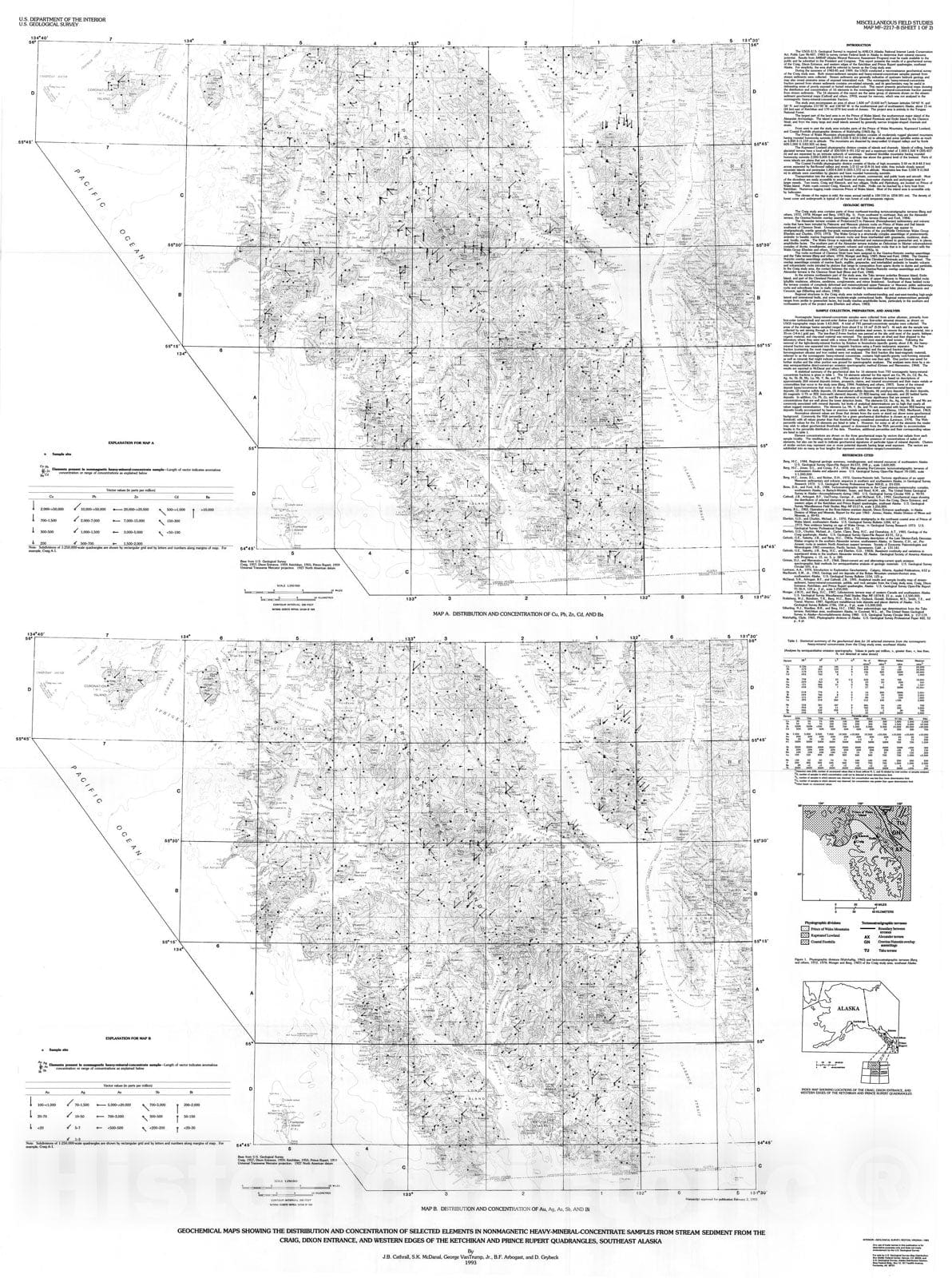 Map : Geochemical maps showing the distribution of selected elements in nonmagnetic heavy-mineral-concentrate samples from the Craig, Di, 1993 Cartography Wall Art :