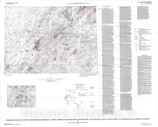 Map : Generalized geologic map of the Iditarod quadrangle, Alaska, showing potassium-argon, major-oxide, trace-element, fossil, paleocur, 1994 Cartography Wall Art :