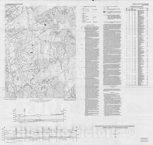 Map : Preliminary geologic map of the East Evacuation Creek quadrangle, Garfield and Rio Blanco Counties, Colorado, 1993 Cartography Wall Art :