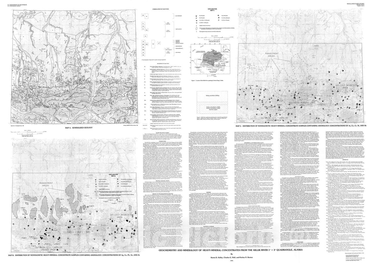 Map : Geochemistry and mineralogy of heavy-mineral concentrates from the Killik River one degree x three degrees quadrangle, Alaska, one995 Cartography Wall Art :