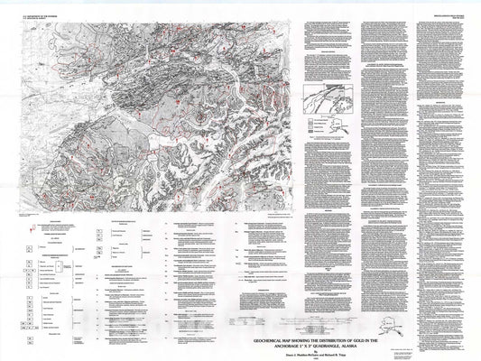 Map : Geochemical map showing the distribution of gold in the Anchorage one degree x three degrees quadrangle, southwest Alaska, one99three Cartography Wall Art :