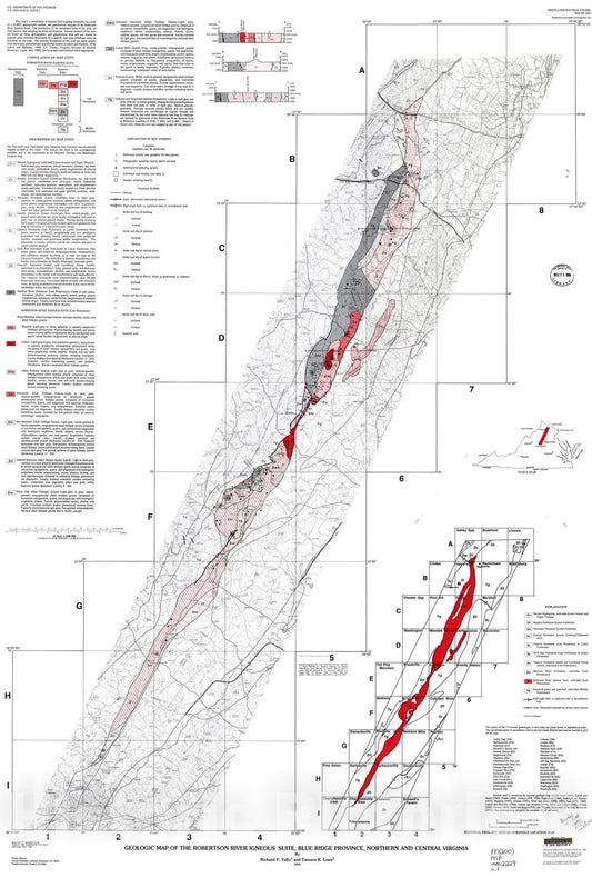 Map : Geologic map of the Robertson River igneous suite, Blue Ridge province, northern and central Virginia, 1994 Cartography Wall Art :