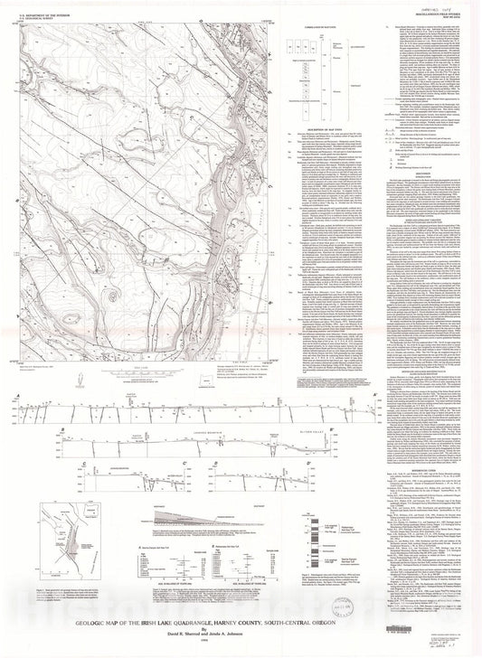 Map : Geologic map of the Irish Lake quadrangle, Harney County, south-central Oregon, 1994 Cartography Wall Art :