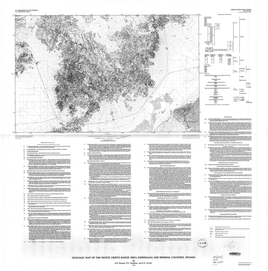 Map : Geologic map of the Monte Cristo Range area, Esmeralda and Mineral Counties, Nevada, 1994 Cartography Wall Art :