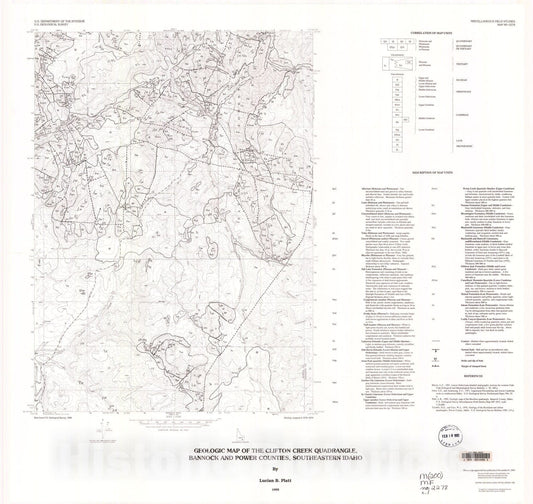 Map : Geologic map of the Clifton Creek quadrangle, Bannock and Power Counties, southeastern Idaho, 1995 Cartography Wall Art :