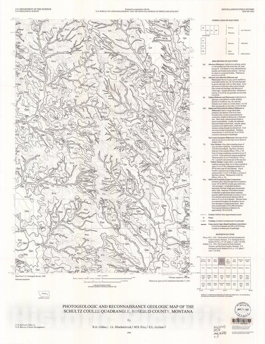 Map : Photogeologic and reconnaissance geologic map of the Schultz Coulee quadrangle, Rosebud County, Montana, 1995 Cartography Wall Art :