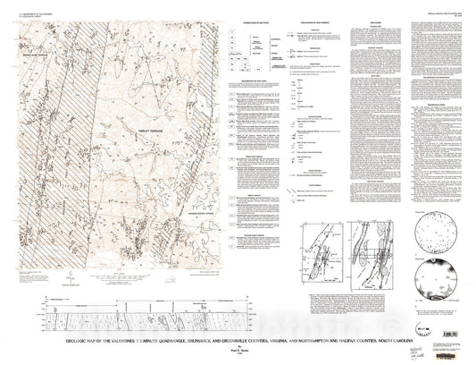 Map : Geologic map of the Valentines 7.5-minute quadrangle, Brunswick and Greensville Counties, Virginia, and Northampton and Halifax Counties, North Carolina, 1996 Cartography Wall Art :