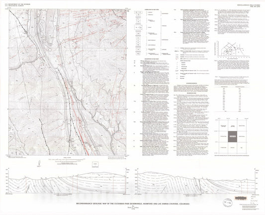 Map : Reconnaissance geologic map of the Cucharas Pass quadrangle, Huerfano and Las Animas Counties, Colorado, 1996 Cartography Wall Art :