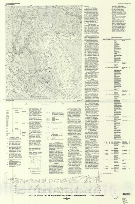 Map : Geologic map of the Tar Spring Ridge quadrangle, San Luis Obispo County, California, 1995 Cartography Wall Art :