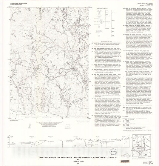 Map : Geologic map of the Beaverdam Creek quadrangle, Baker County, Oregon, 1995 Cartography Wall Art :