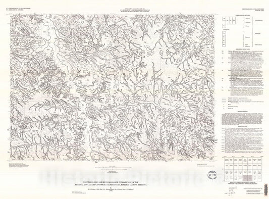 Map : Photogeologic and reconnaissance geologic map of the Mitchell Coulee and Crain Place quadrangles, Rosebud County, Montana, 1996 Cartography Wall Art :