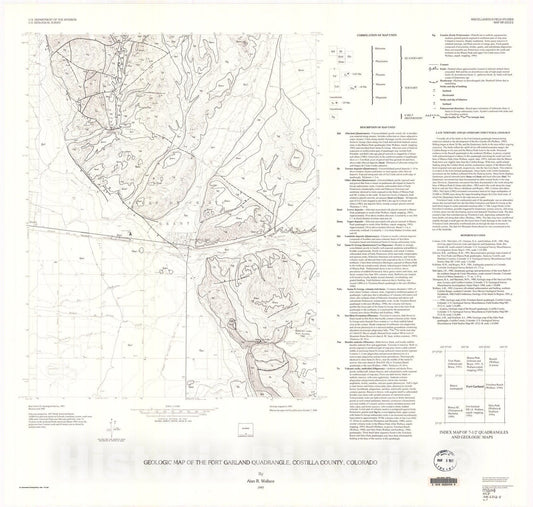 Map : Geologic map of the Fort Garland quadrangle, Costilla County, Colorado, 1997 Cartography Wall Art :