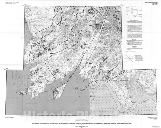 Map : Geochemical map showing the distribution of selected elements in stream sediments from the Goodnews Bay, Hagemeister Island,, 1992 Cartography Wall Art :
