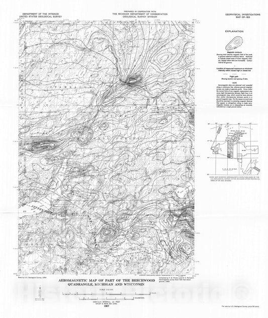 Map : Aeromagnetic map of part of the Beechwood quadrangle, Michigan and Wisconsin, 1967 Cartography Wall Art :