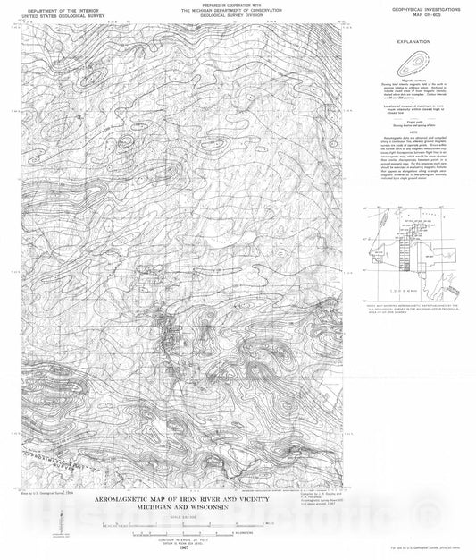 Map : Aeromagnetic map of Iron River and vicinity, Michigan and Wisconsin, 1967 Cartography Wall Art :