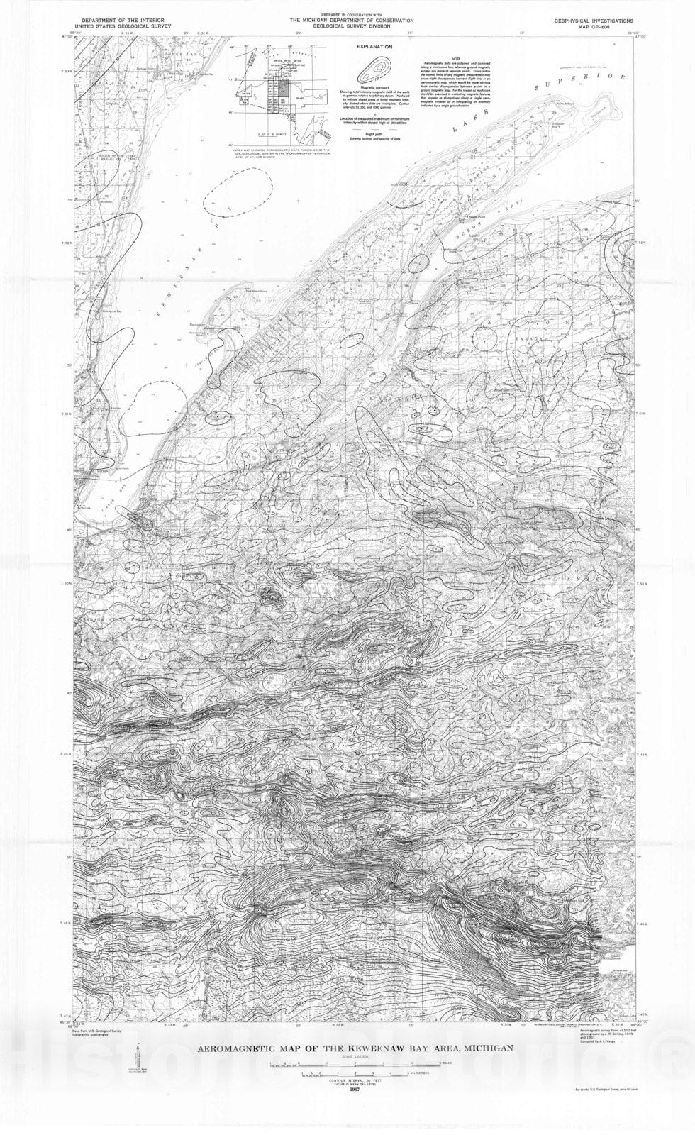 Map : Aeromagnetic map of the Keweenaw Bay area, Michigan, 1967 Cartography Wall Art :