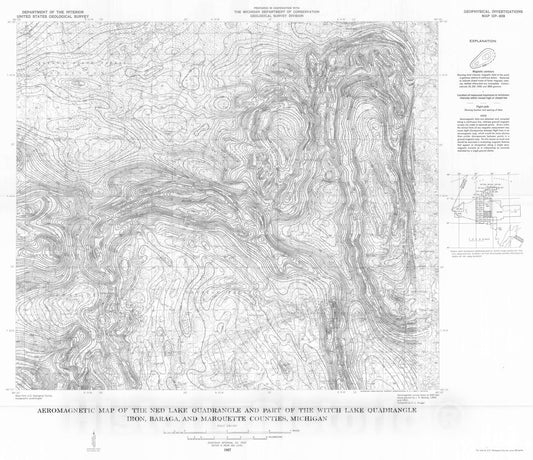 Map : Aeromagnetic map of the Ned Lake quadrangle and part of the Witch Lake quadrangle, Iron, Baraga, and Marquette Counties, Michigan, 1967 Cartography Wall Art :