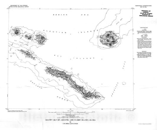 Map : Gravity map of Amchitka and nearby islands, Alaska, 1969 Cartography Wall Art :