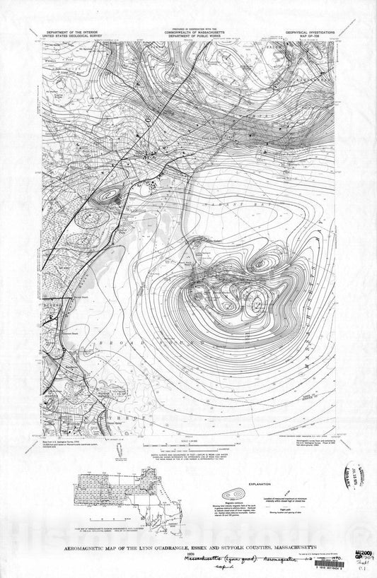 Map : Aeromagnetic map of the Lynn quadrangle, Essex and Suffolk Counties, Massachusetts, 1970 Cartography Wall Art :