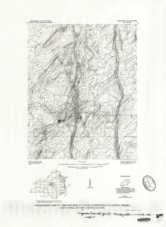 Map : Aeromagnetic map of the Danville quadrangle, Pittsylvania County, Virginia, and Caswell County, North Carolina, 1971 Cartography Wall Art :