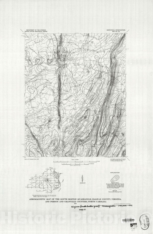 Map : Aeromagnetic map of the South Boston quadrangle, Halifax County, Virginia, and Person and Granville Counties, North Carolina, 1971 Cartography Wall Art :