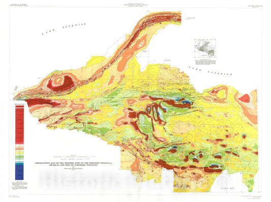 Map : Aeromagnetic map of the western part of the Northern Peninsula, Michigan and part of northern Wisconsin, 1971 Cartography Wall Art :