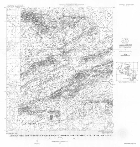 Map : Aeromagnetic map of central Gogebic County, Michigan, and northern Vilas County, Wisconsin, 1972 Cartography Wall Art :