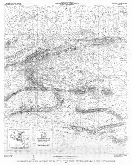 Map : Aeromagnetic map of the Watersmeet region, Ontonagon and Gogebic Counties, Michigan, and Vilas County, Wisconsin, 1972 Cartography Wall Art :