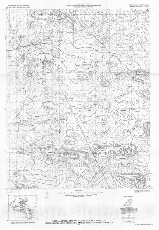 Map : Aeromagnetic map of Gladstone and vicinity, Delta, Alger, Menominee, and Marquette Counties, Michigan, 1972 Cartography Wall Art :