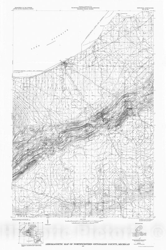 Map : Aeromagnetic map of northwestern Ontonagon County, Michigan, 1972 Cartography Wall Art :