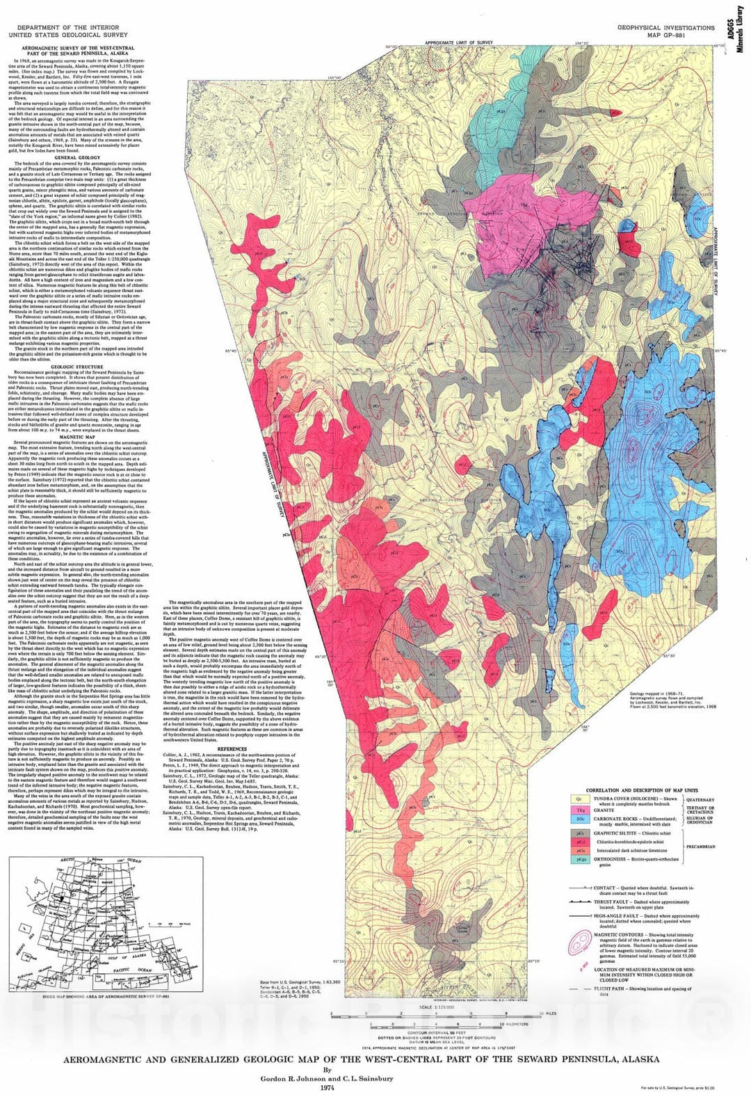 Map : Aeromagnetic and generalized geologic map of the west-central part of the Seward Peninsula, Alaska, 1974 Cartography Wall Art :
