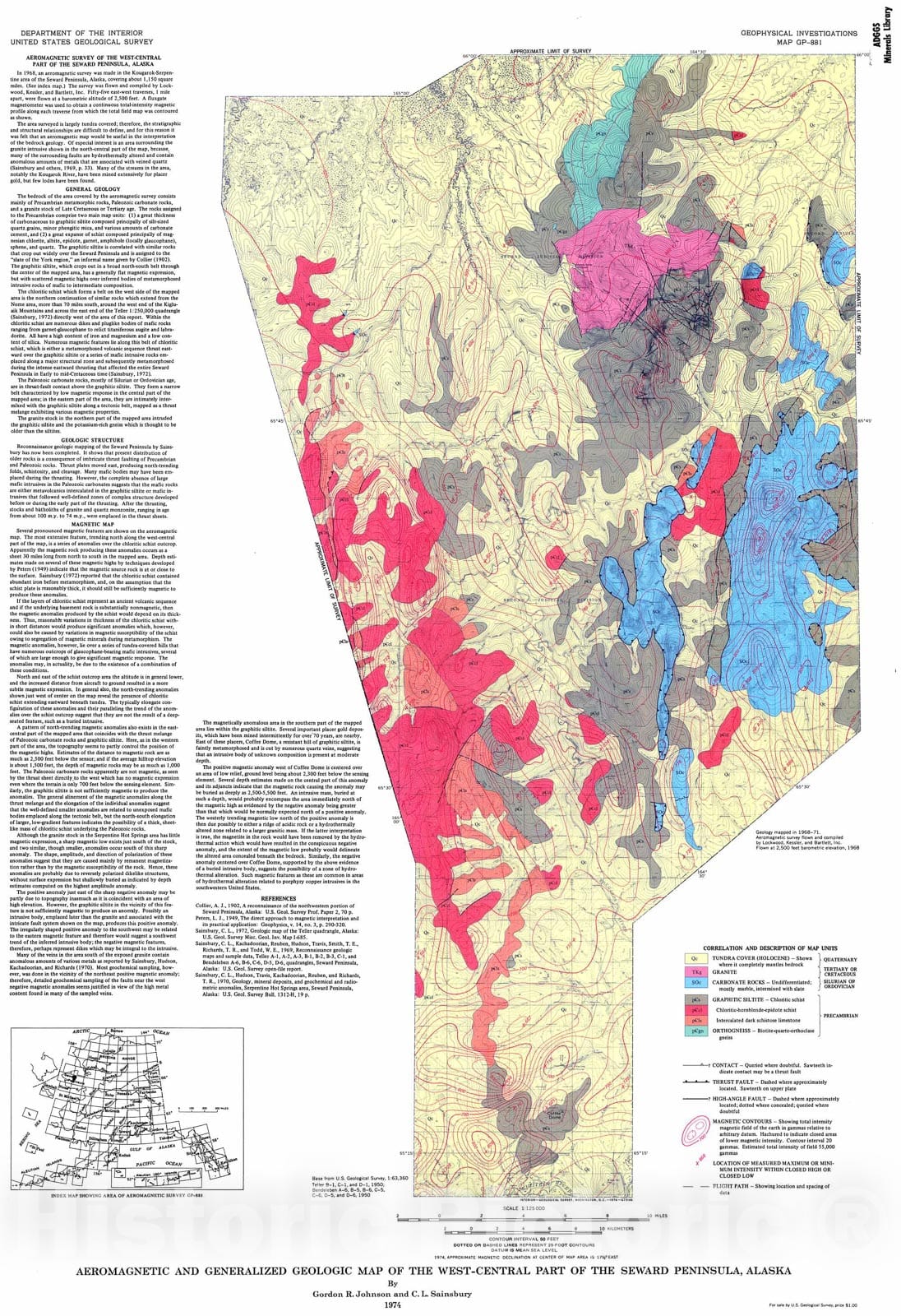 Map : Aeromagnetic and generalized geologic map of the west-central part of the Seward Peninsula, Alaska, 1974 Cartography Wall Art :