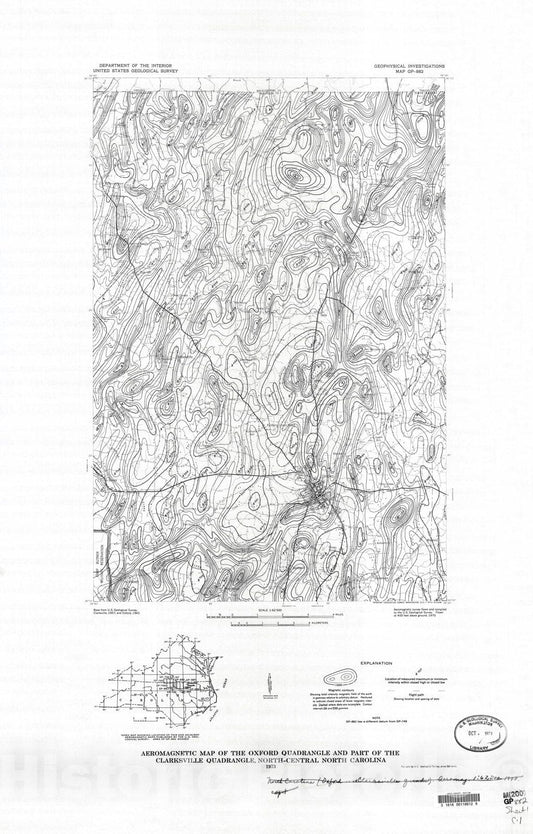 Map : Aeromagnetic map of the Oxford quadrangle and part of the Clarksville quadrangle, north-central North Carolina, 1973 Cartography Wall Art :
