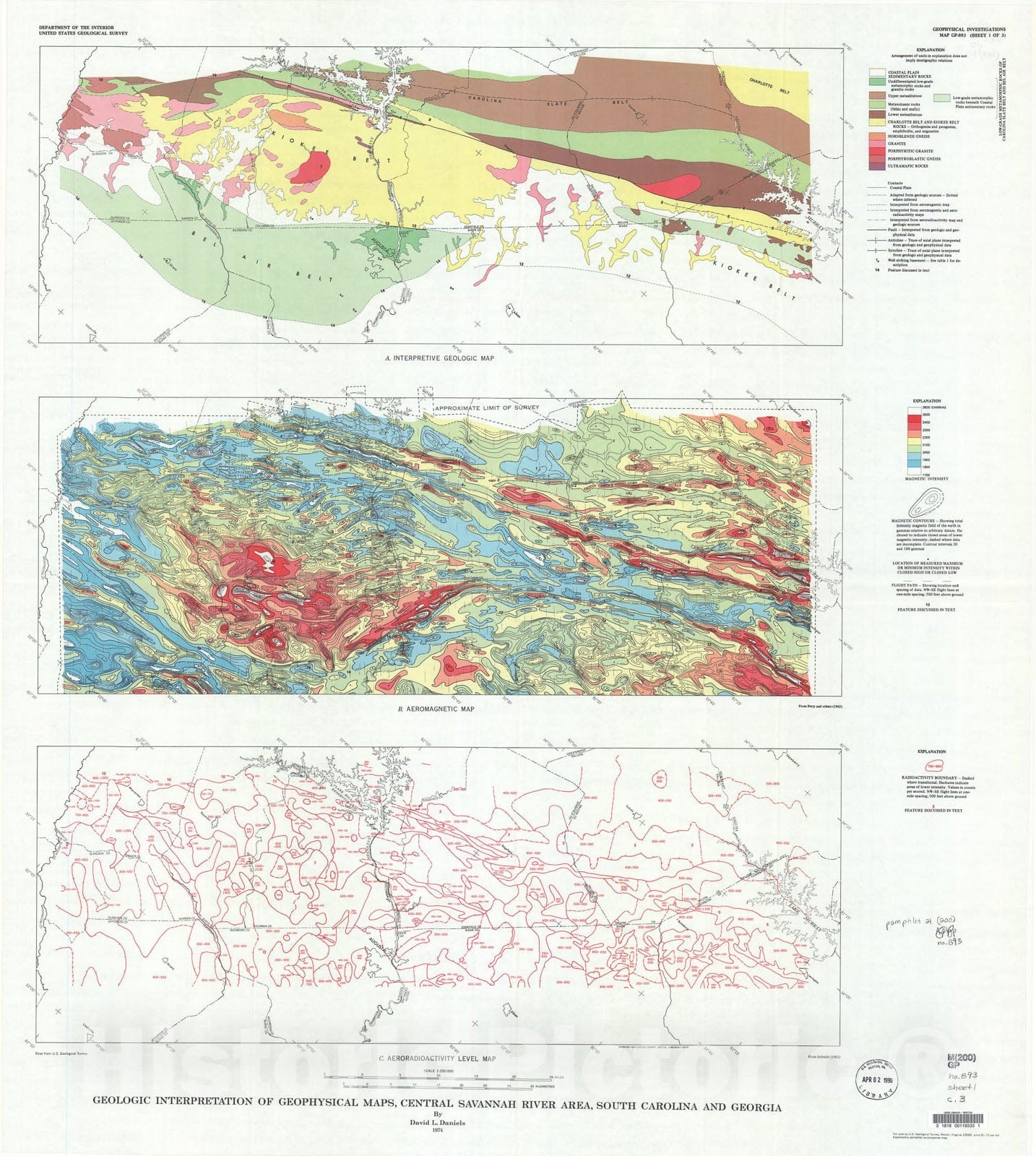 Map : Geologic interpretation of geophysical maps, central Savannah River area, South Carolina and Georgia, 1974 Cartography Wall Art :