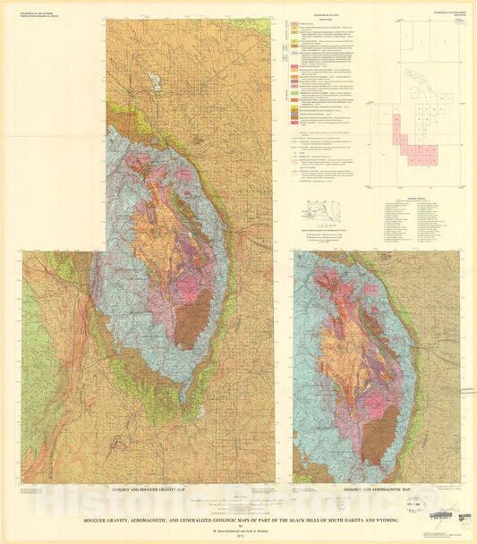 Map : Bouguer gravity, aeromagnetic, and generalized geologic maps of part of the Black Hills of South Dakota and Wyoming, 1975 Cartography Wall Art :