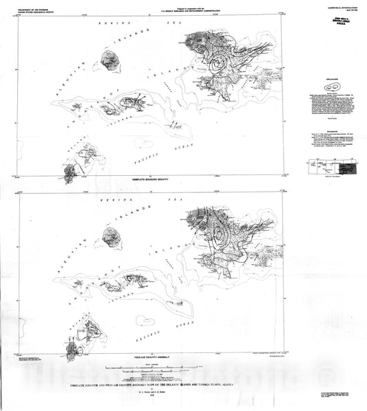 Map : Complete Bouguer and free-air gravity anomaly maps of the Delarof Islands and Tanaga Islands, Alaska, 1976 Cartography Wall Art :