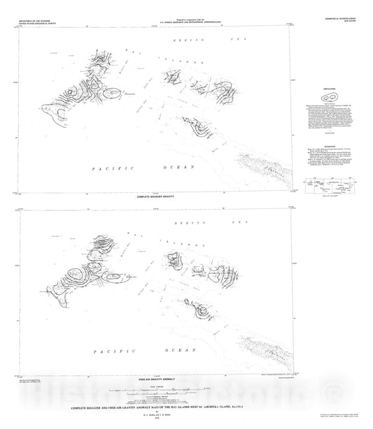 Map : Complete Bouguer and free-air gravity anomaly maps of the Rat Islands west of Amchitka Island, Alaska, 1976 Cartography Wall Art :