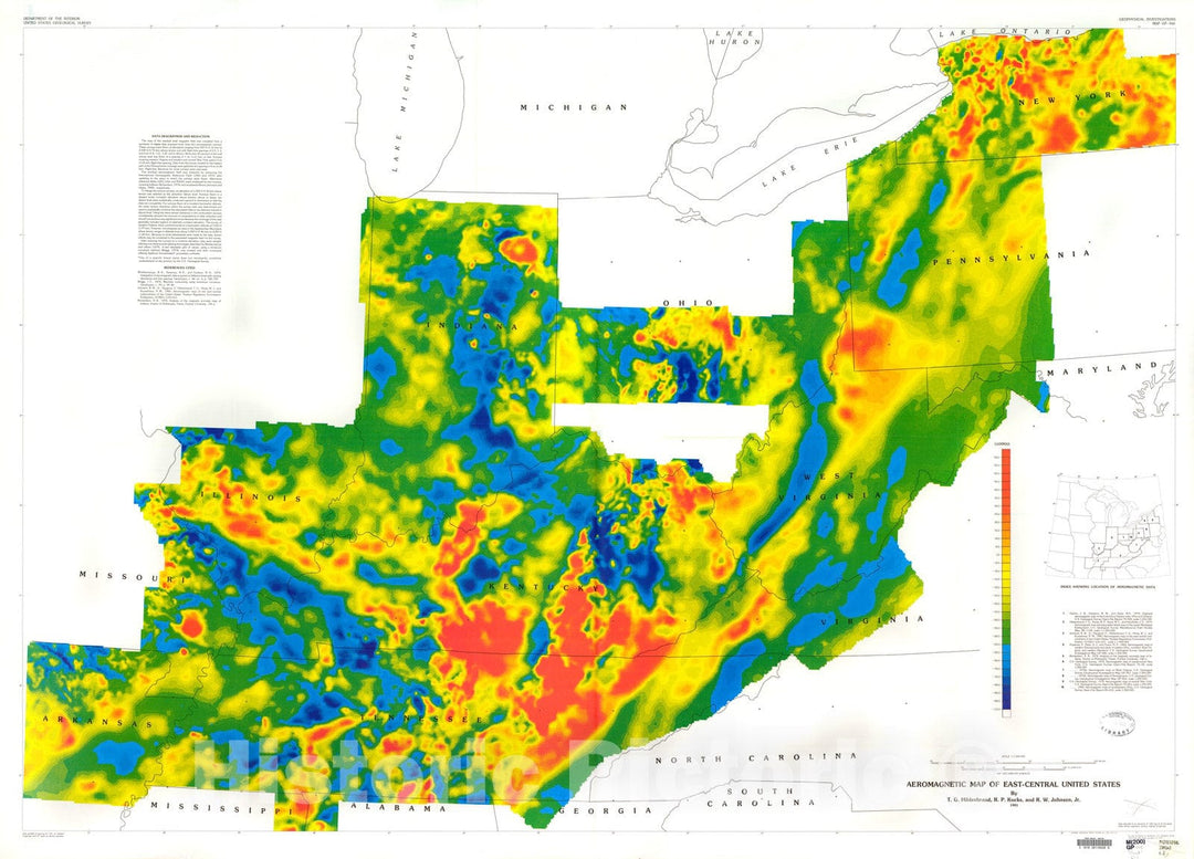 Map : Aeromagnetic map of east central United States, 1981 Cartography Wall Art :