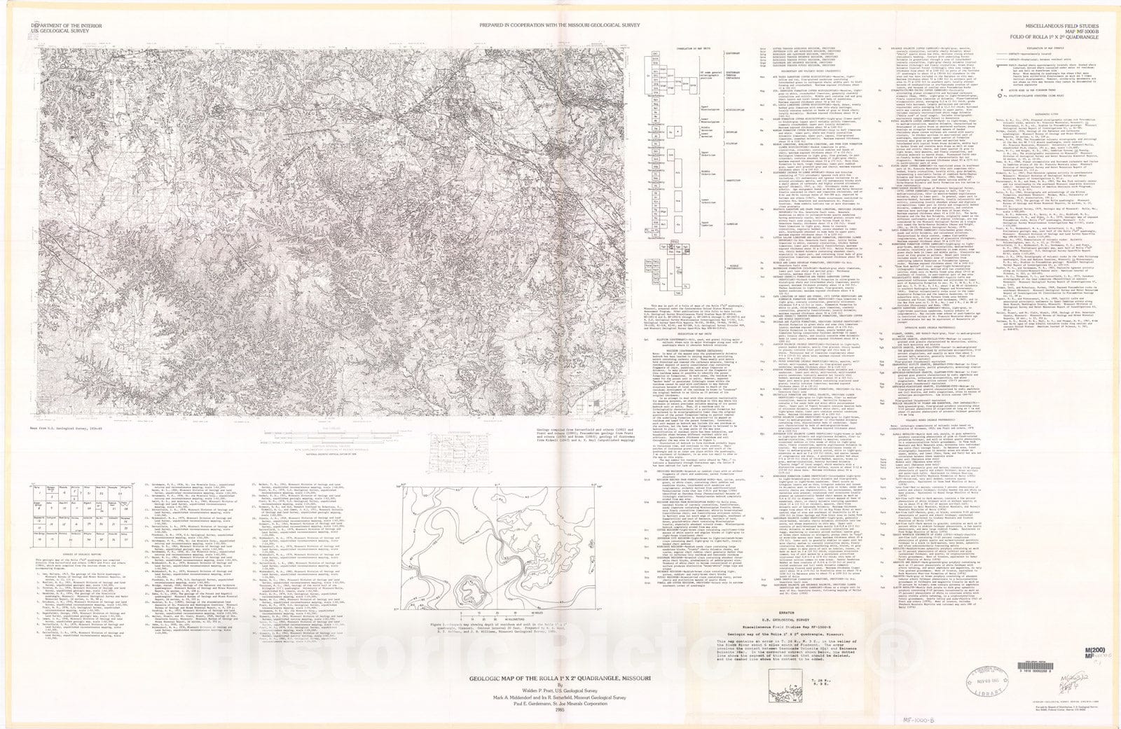 Map : Geologic map of the Rolla one degree x two degrees quadrangle, Missouri, one985 Cartography Wall Art :