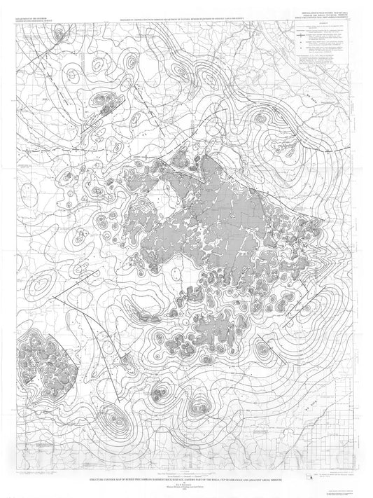 Map : Structure contour map of buried Precambrian basement-rock surface, eastern part of the Rolla one degree x two degrees quadrangle, one979 Cartography Wall Art :