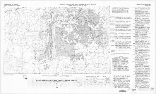Map : Regional depositional facies of the Cambrian Bonneterre Formation, Rolla one degree x two degrees quadrangle, Missouri, one98two Cartography Wall Art :