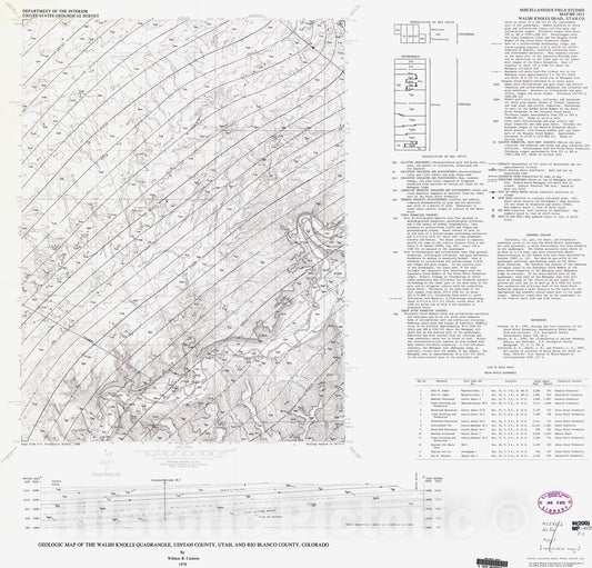 Map : Geologic map of the Walsh Knolls quadrangle, Uintah County, Utah, and Rio Blanco County, Colorado, 1978 Cartography Wall Art :