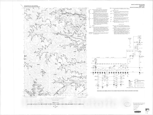 Map : Geologic map and coal sections of the Pine Butte School quadrangle, Big Horn County, Montana, 1978 Cartography Wall Art :