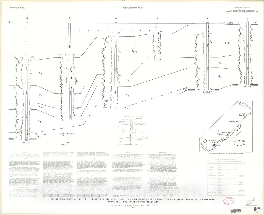 Map : Preliminary stratigraphic cross sections of Atlantic coastal plain sediments of the southeastern United States - Cretaceous sedime, 1978 Cartography Wall Art :