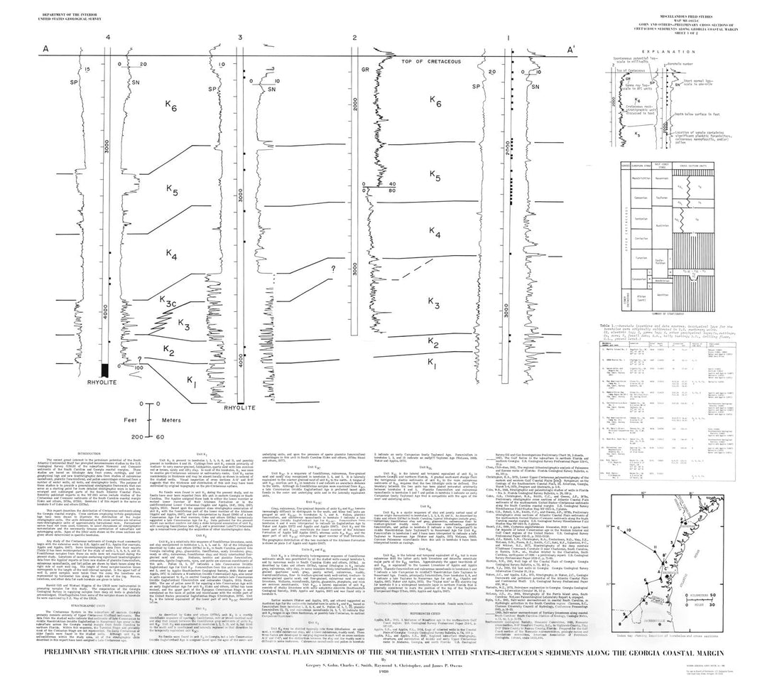 Map : Preliminary stratigraphic cross sections of Atlantic coastal plain sediments of the southeastern United States, 1980 Cartography Wall Art :