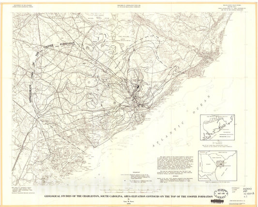 Map : Geological studies of the Charleston, South Carolina, area--elevation contours on the top of the Cooper Formation, 1978 Cartography Wall Art :