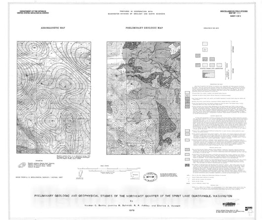 Map : Preliminary geologic and geophysical studies of the northeast quarter of the Spirit Lake quadrangle, Washington, 1979 Cartography Wall Art :