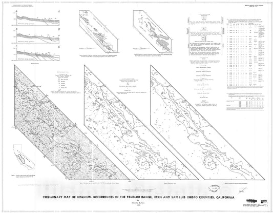 Map : Preliminary map of uranium occurrences in the Temblor Range, Kern and San Luis Obispo Counties, California, 1979 Cartography Wall Art :