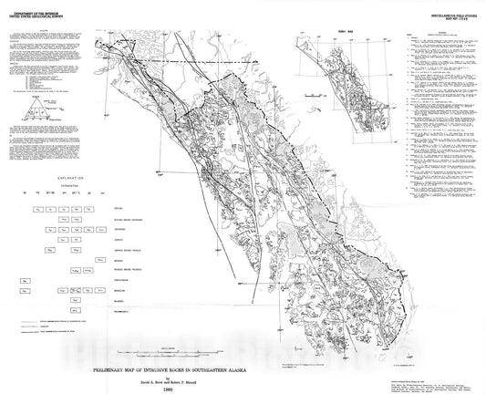 Map : Preliminary map of intrusive rocks in southeastern Alaska, 1980 Cartography Wall Art :