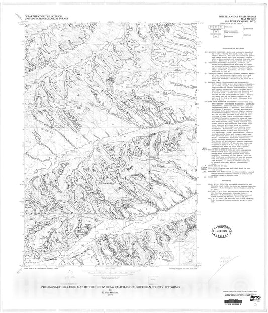 Map : Preliminary geologic map of the Hultz Draw quadrangle, Sheridan County, Wyoming, 1979 Cartography Wall Art :